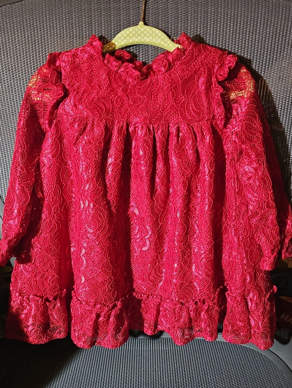 Nwot Red Lace Long Sleeve Ruffle Dress